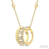 1/5 Ctw Bezel and Prong Set Round Cut Diamond Bold Fluted Layered Fashion Pendant With Chain in 10K Yellow Gold