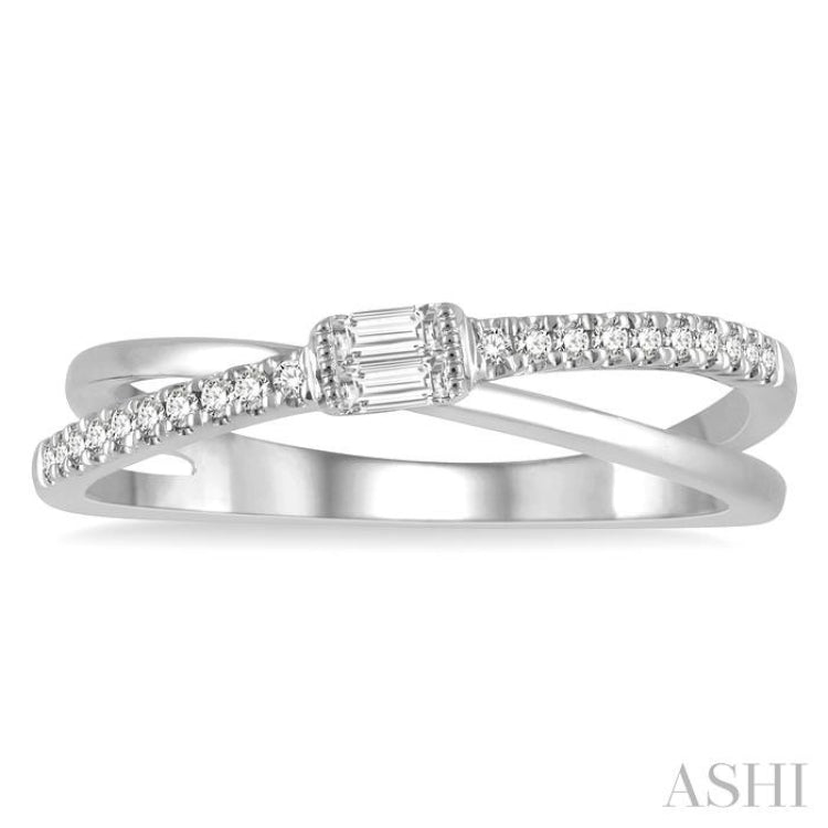 1/6 ctw Criss-Cross Baguette and Round Cut Diamond Fashion Ring in 14K White Gold