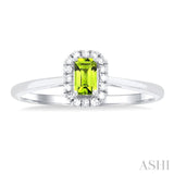 5x3 MM Octagonal Shape Peridot and 1/20 Ctw Single Cut Diamond Halo Semi-Precious Ring in 10K White Gold