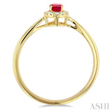5x3 MM Oval Shape Ruby and 1/20 Ctw Single Cut Diamond Halo Precious Ring in 10K Yellow Gold