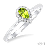 5x3 MM Pear Shape Peridot and 1/20 Ctw Single Cut Diamond Halo Semi-Precious Ring in 10K White Gold