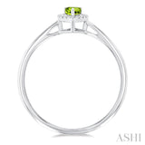 5x3 MM Pear Shape Peridot and 1/20 Ctw Single Cut Diamond Halo Semi-Precious Ring in 10K White Gold