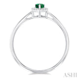 5x3 MM Pear Shape Emerald and 1/20 Ctw Single Cut Diamond Halo Precious Ring in 10K White Gold