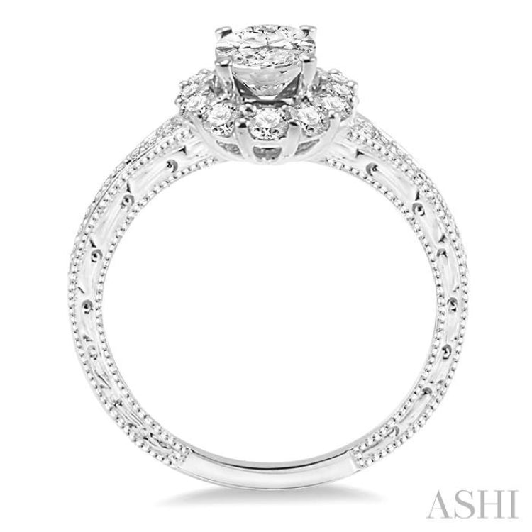 1 1/6 ctw Diamond Engagement Ring with 5/8 ct Oval Cut Center Stone in 14K White Gold