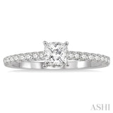 5/8 ctw Princess Center Stone Ladies Engagement Ring with 3/8 Ct Princess Cut Center Stone in 14K White Gold