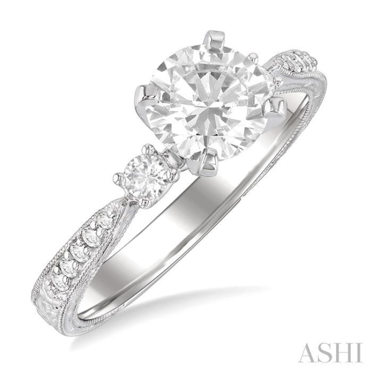 5/8 Ctw Diamond Engagement Ring with 3/8 Ct Round Cut Center Stone in 14K White Gold