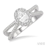 5/8 Ctw Oval Shape Split Shank Diamond Engagement Ring with 1/3 Ct Oval Cut Center Stone in 14K White Gold