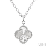 1/10 Ctw Clover Fluted Medallion Single Cut Diamond Pendant With Chain in Sterling Silver
