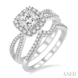 5/8 ctw Diamond Wedding Set with 1/2 ctw Princess Cut Engagement Ring and 1/6 ctw Wedding Band in 14K White Gold