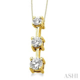 1/2 ctw Three Stone Round Cut Diamond Pendant in 14K Yellow Gold with Chain