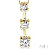 1/2 ctw Three Stone Round Cut Diamond Pendant in 14K Yellow Gold with Chain