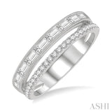 3/8 Ctw Split Baguette and Round Cut Diamond Fashion Ring in 14K White Gold