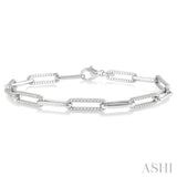 1 Ctw Round Cut Diamond Paperclip Bracelet in 14K White Gold