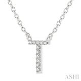 1/20 Ctw Initial 'T' Round Cut Diamond Pendant With Chain in 10K White Gold