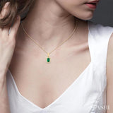 5x3 MM Octagonal Shape Emerald and 1/20 Ctw Single Cut Diamond Halo Precious Pendant with Chain in 10K Yellow Gold