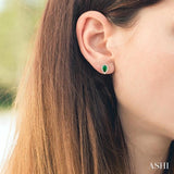 5x3 MM Pear Shape Emerald and 1/8 Ctw Single Cut Diamond Halo Precious Stud Earrings in 10K Yellow Gold