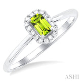 5x3 MM Octagonal Shape Peridot and 1/20 Ctw Single Cut Diamond Halo Semi-Precious Ring in 10K White Gold