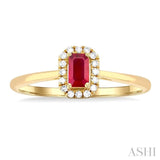 5x3 MM Octagonal Shape Ruby and 1/20 Ctw Single Cut Diamond Halo Precious Ring in 10K Yellow Gold