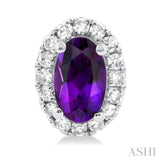 5x3 MM Oval Shape Amethyst and 1/8 Ctw Single Cut Diamond Halo Semi-Precious Stud Earrings in 10K White Gold