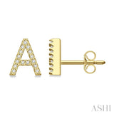 1/10 Ctw Initial 'A' Round Cut Diamond Earrings in 10K Yellow Gold