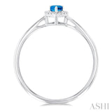 5x3 MM Pear Shape Blue Topaz and 1/20 Ctw Single Cut Diamond Halo Semi-Precious Ring in 14K White Gold