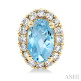 5x3 MM Oval Shape Aquamarine and 1/8 Ctw Single Cut Diamond Halo Semi-Precious Stud Earrings in 10K Yellow Gold