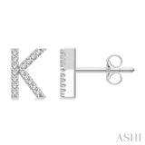 1/10 Ctw Initial 'K' Round Cut Diamond Earrings in 10K White Gold