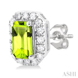 5x3 MM Octagonal Shape Peridot and 1/8 Ctw Single Cut Diamond Halo Semi-Precious Stud Earrings in 14K White Gold