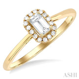 5x3 MM Octagonal Shape White Topaz and 1/20 Ctw Single Cut Diamond Halo Semi-Precious Ring in 14K Yellow Gold