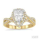1/2 Ctw Pear Shape Criss-Cross Shank Round Cut Diamond Semi-Mount Engagement Ring in 14K Yellow and White gold