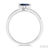5x3 MM East-West Set Pear Cut Sapphire and 1/20 Ctw Single Cut Diamond Precious Fashion Ring in 14K White Gold