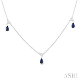 5x3 MM Pear Shape Sapphire and 1/8 Ctw Round Cut Diamonds Precious Station Necklace in 10K White Gold