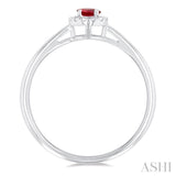 3.25 MM Round Ruby and 1/20 Ctw Single Cut Diamond Halo Precious Ring in 10K White Gold