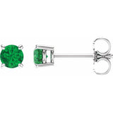 Sterling Silver 4 mm Lab-Grown Emerald Earrings