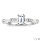 1/2 Ctw Marquise Link Shank Diamond Engagement Ring With 1/3 Ct Emerald Cut Diamond Center Stone in 14K White Gold