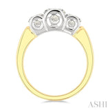 1 1/2 Ctw 3-Stone Round Cut Diamond Fashion Ring in 14K Yellow and White Gold