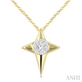 1/8 Ctw Lovebright Star Motif Round Cut Diamond Cluster Fashion Pendant With Chain in 14K Yellow and White Gold