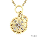 1/6 Ctw Medallion Compass Charm Round Cut Diamond Fashion Pendant With Chain in 10K Yellow Gold