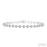 1 1/3 Ctw Cluster Round Cut Diamond Fashion Tennis Bracelet in 14K White Gold