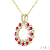 2.3 MM Round Shape Ruby and 3/4 Ctw Round Cut Diamond Precious Circle Pendant With Chain in 14K Yellow Gold