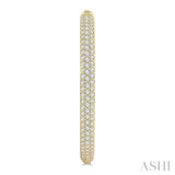 1 1/2 Ctw 3-Row Pave Set Round Cut Diamond Fashion Hoop Earring in 14K Yellow Gold