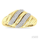 1/10 Ctw Bold Puffed Ribbed Swirl Round Cut Diamond Fashion Wide Band in Yellow Gold Vermeil