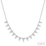 1 1/2 Ctw Inverted Triangle Motif Baguette and Round Cut Diamond Necklace in 14K White Gold