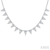 1 1/2 Ctw Inverted Triangle Motif Baguette and Round Cut Diamond Necklace in 14K White Gold