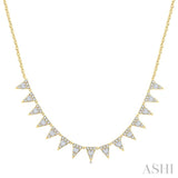 1 1/2 Ctw Inverted Triangle Motif Baguette and Round Cut Diamond  Necklace in 14K Yellow Gold