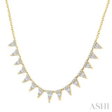 1 1/2 Ctw Inverted Triangle Motif Baguette and Round Cut Diamond  Necklace in 14K Yellow Gold