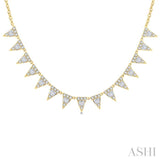 1 1/2 Ctw Inverted Triangle Motif Baguette and Round Cut Diamond  Necklace in 14K Yellow Gold