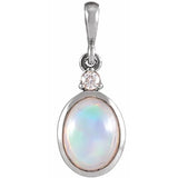 14K White Gold 8x6 mm Natural Ethiopian Opal & .03 CT Natural Diamond Pendant
