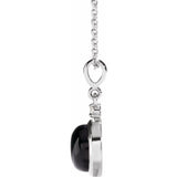 14K White Gold 8 mm Natural Black Onyx & .03 CT Natural Diamond Cabochon 16-18" Necklace