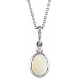 14K White Gold 5x3 mm Natural White Opal & .03 CT Natural Diamond 16-18" Necklace